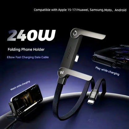 ⚡Official Authorized | MFi-Certified Cables🔥 2-in-1 Invisible Holder Charger Cable - 240W Fast Charging Cord with Built-In Phone Stand