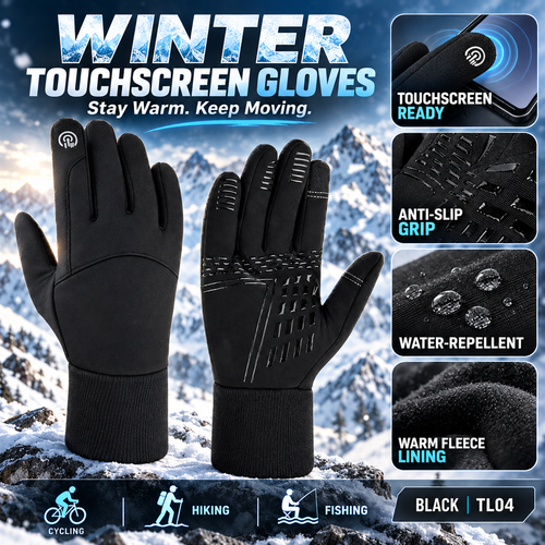 Winter Touchscreen Gloves for Men & Women – Windproof, Warm Fleece-Lined, Water-Repellent, Anti-Slip Gloves for Cycling, Hiking, Fishing & Outdoor Activities