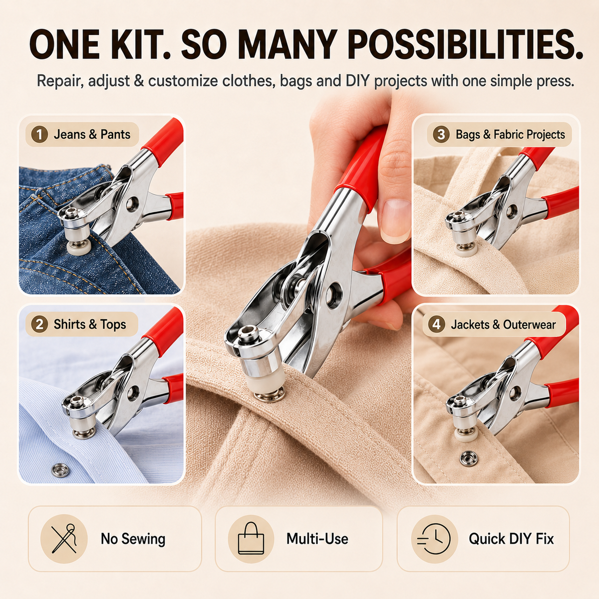 50pcs Invisible Colored Metal Buckle & 1 Count Manual Pressure Pliers