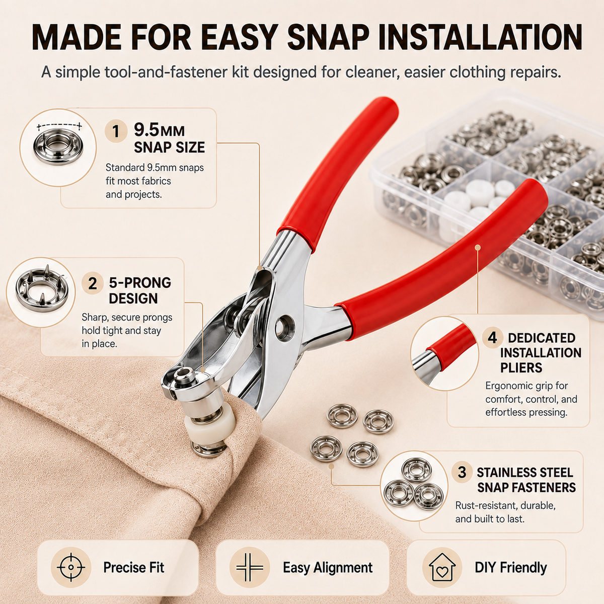 50pcs Invisible Colored Metal Buckle & 1 Count Manual Pressure Pliers