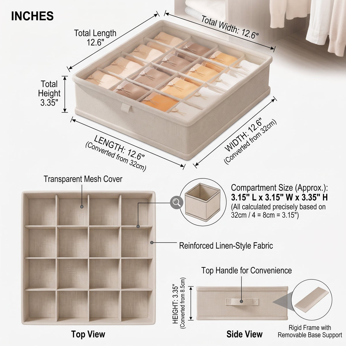 Underwear and underwear storage box, divided socks, three-in-one drawer storage organizer